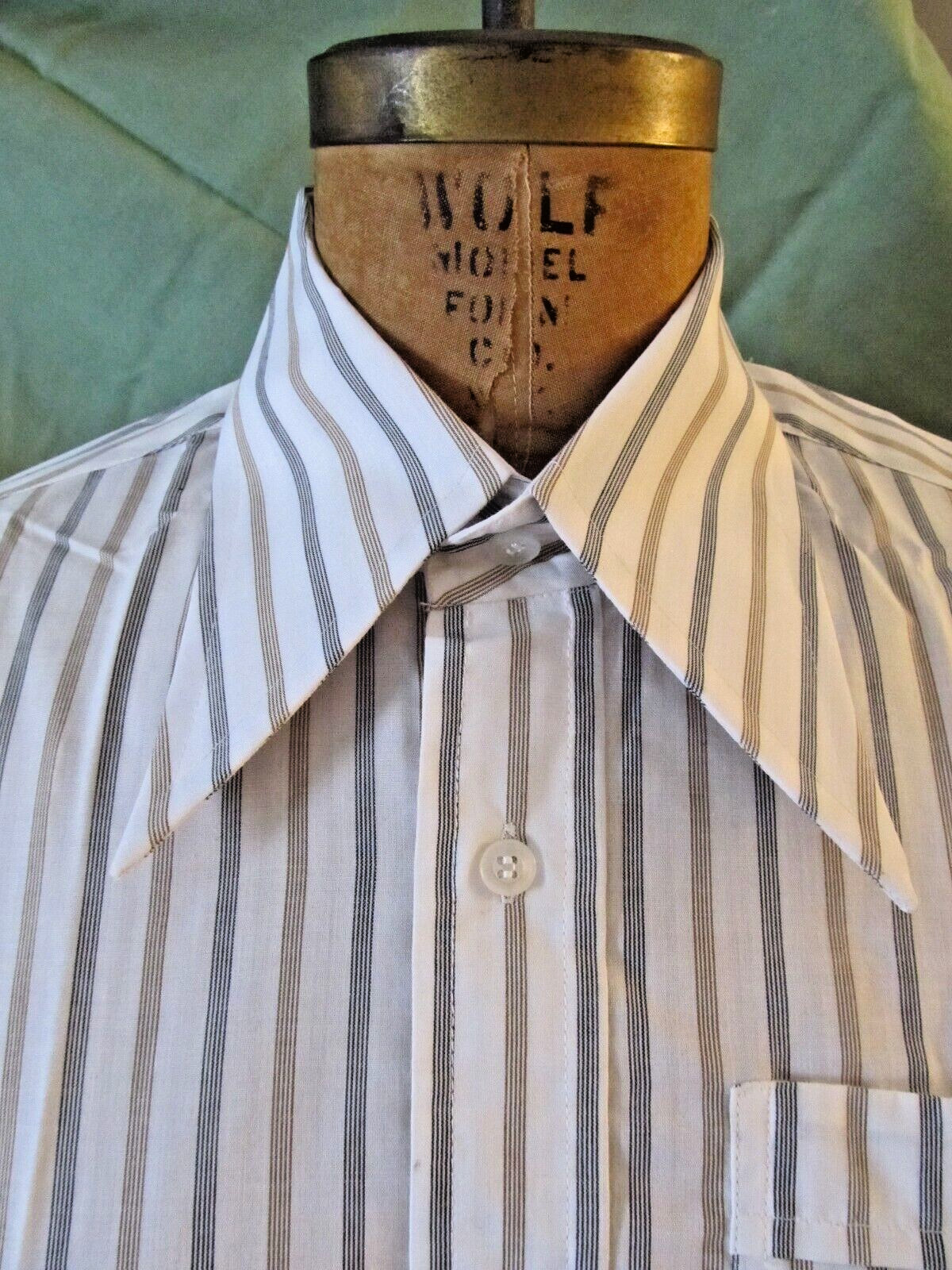 Vintage 60’s large V collar button up brown & black stripe top from Hong Kong