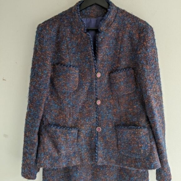 Vintage Curly Wool Classic Skirt Suit Tag 16 Waist 30″ Chest 40″ Union Label