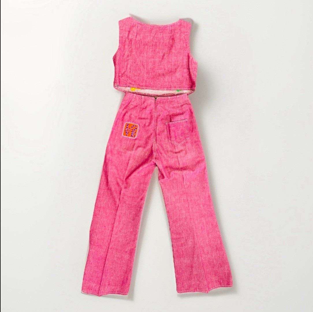 Vintage 60s Handmade Hippie 2-piece Set Bell Bottoms Flare Leg Embroidered OOAK