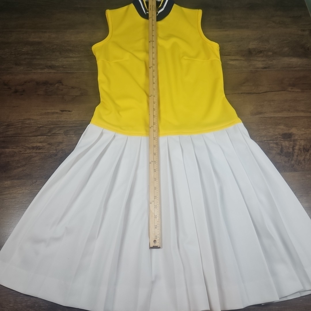 Vintage 60s Blue Yellow White Toni Todd Accordion Pleat Flare Dress & Sweater