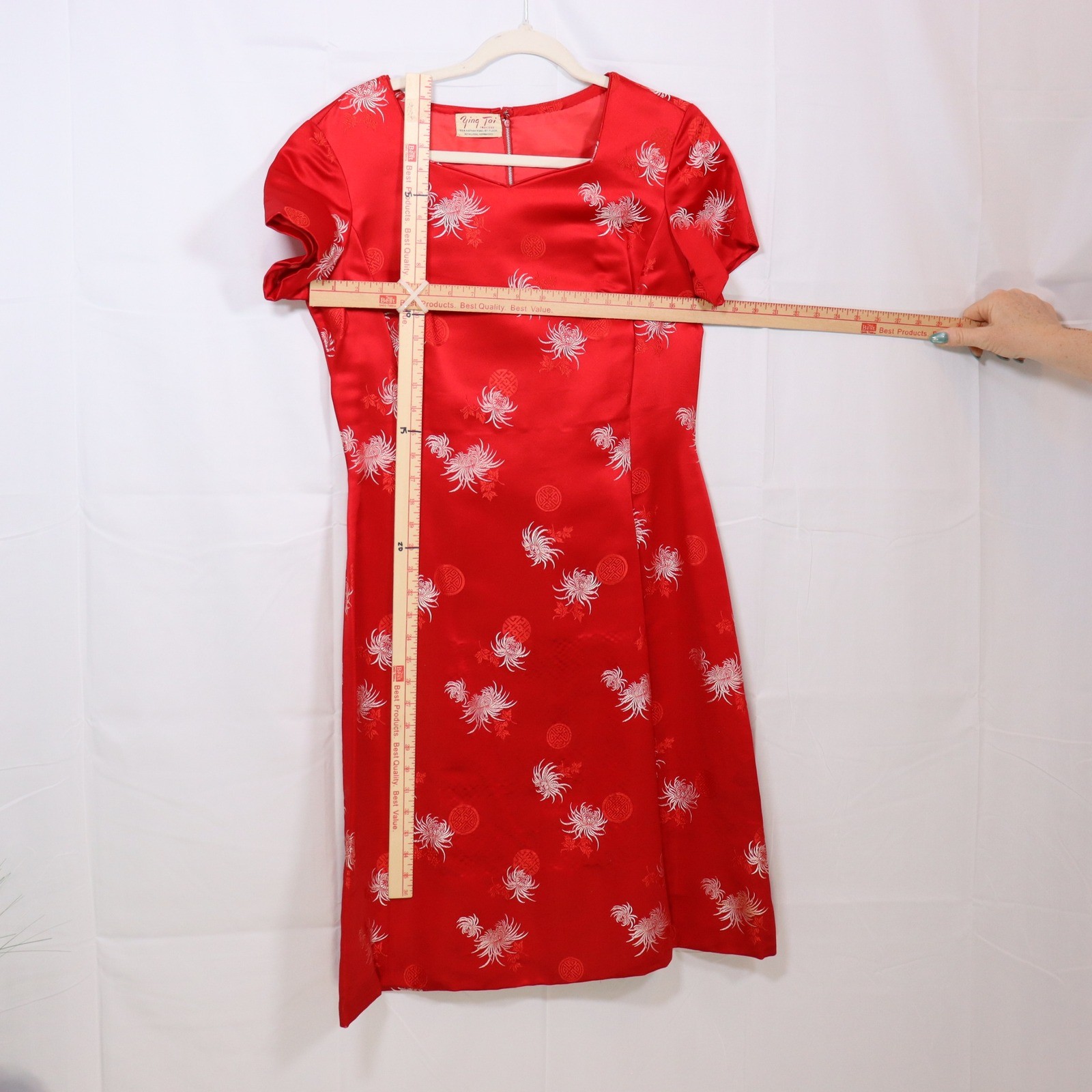 Ying Tai Red Silk Floral Cheongsam Dress Medium Red Womens Vintage Qipao