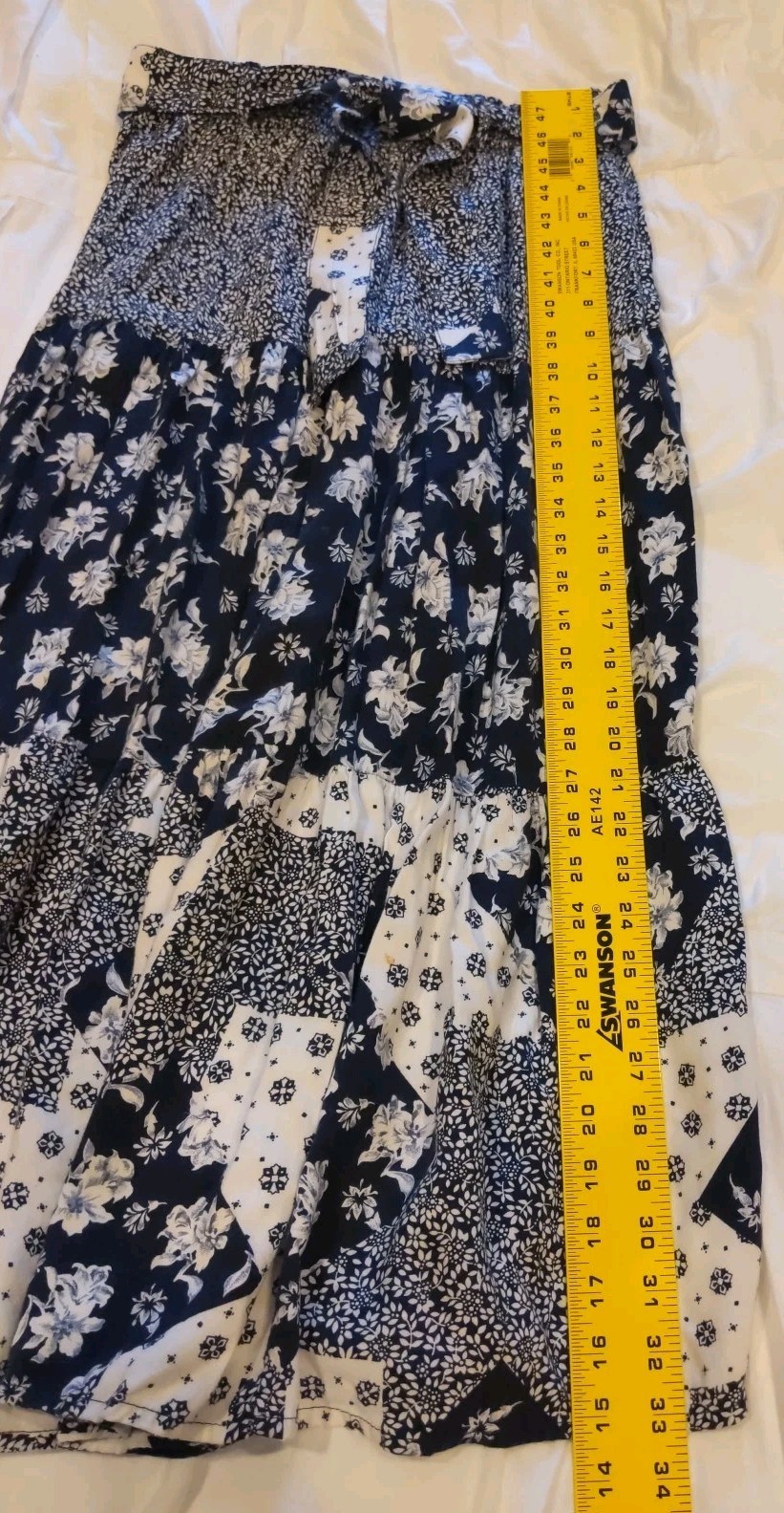 Vintage Capacity Skirt Women’s Navy Tiered Floral Print Elastic Waist Size Med