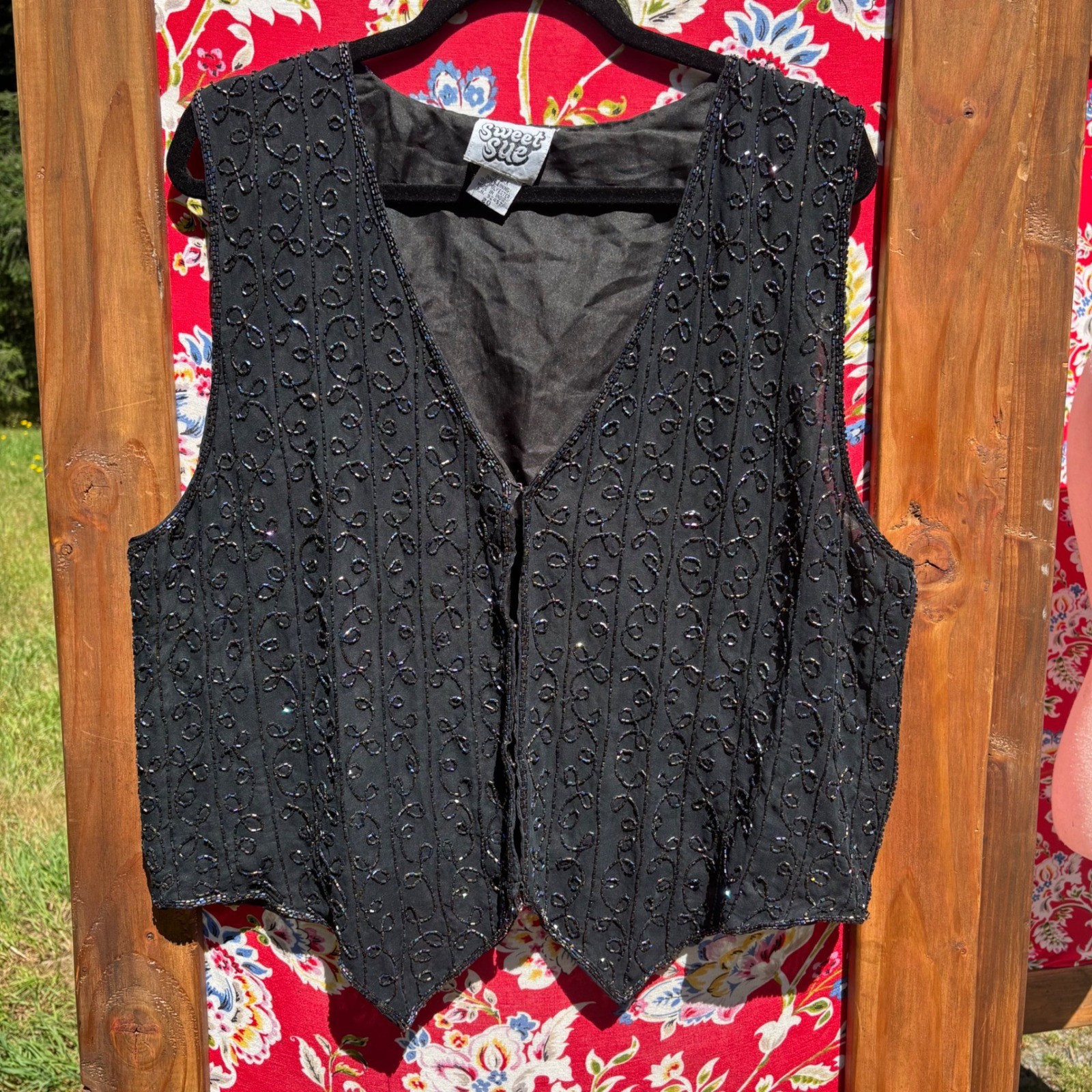 Vintage 90’s 100% Silk Beaded Whimsigoth Western Glam Oversized Vest
