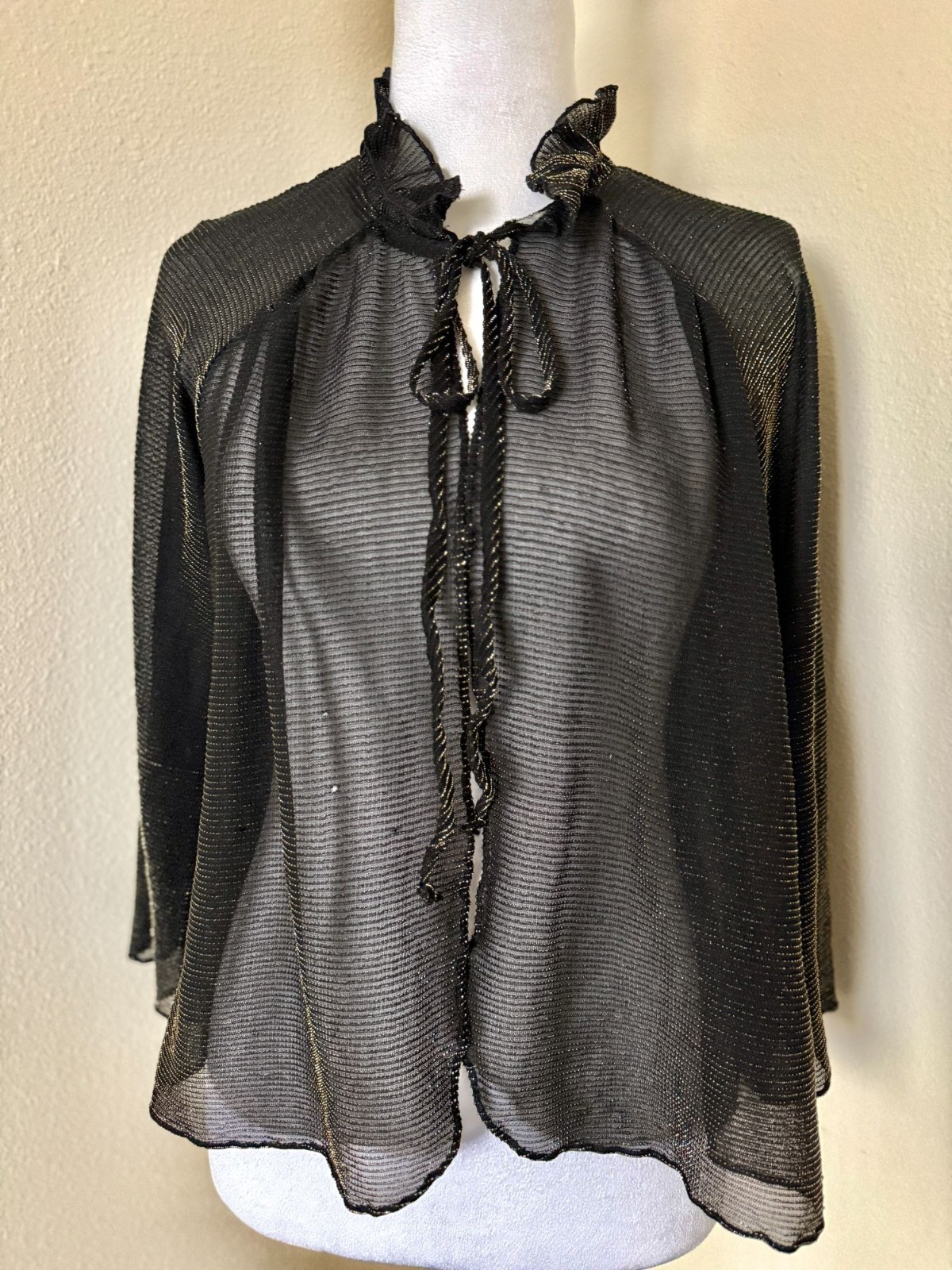 Vintage 1970s Black And Gold Sheer Blouse Top