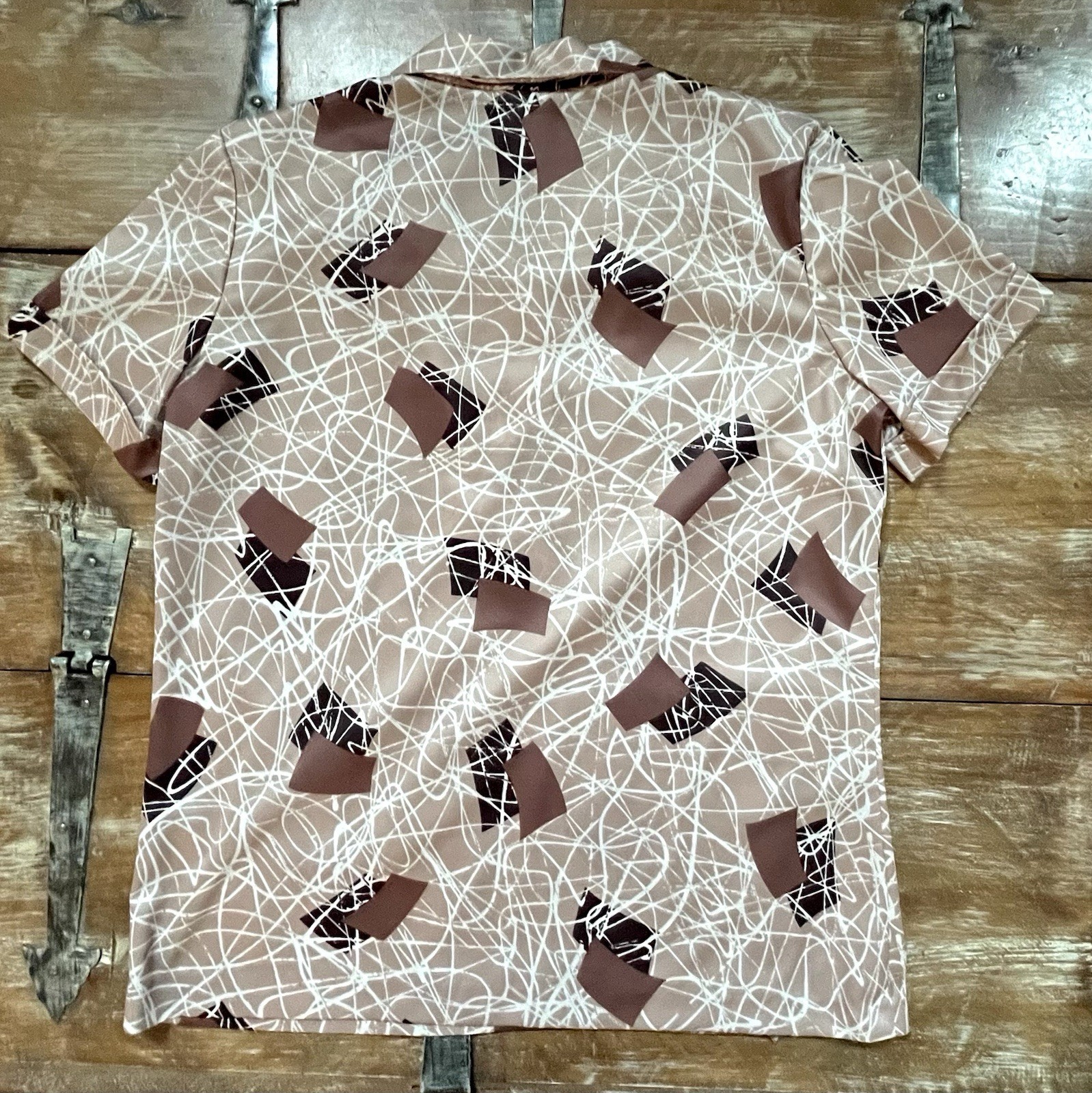 VTG John Abbott 60-70s Blouse Short Sleeve-Button Shirt RETRO-Abstract-14 L-XL