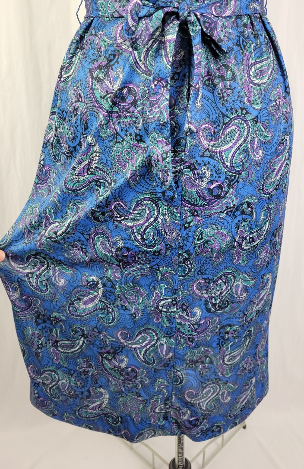 Vintage Ina Carol Blue & Purple Paisley S/S Dress w Matching Tie Belt Size 14