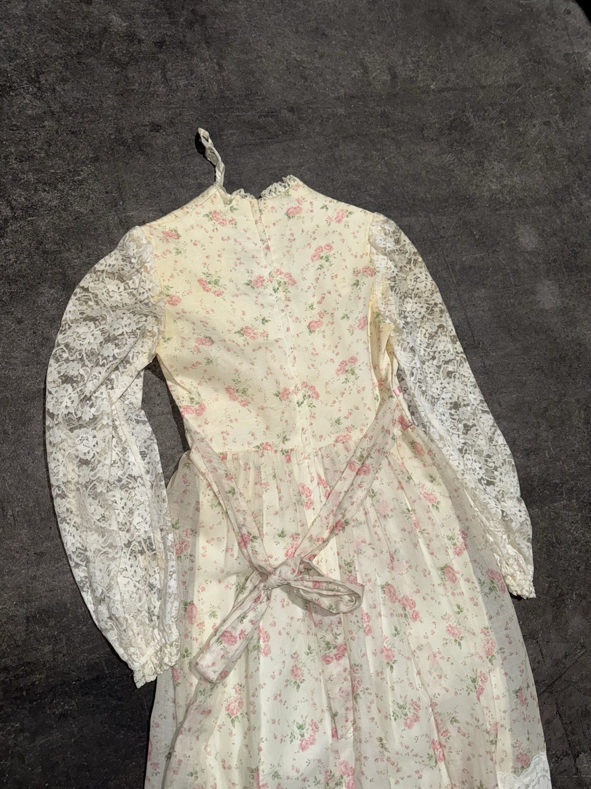 Vintage 60s 70s Boho Floral Peasant Victorian Cottage Core Prairie Dress XS