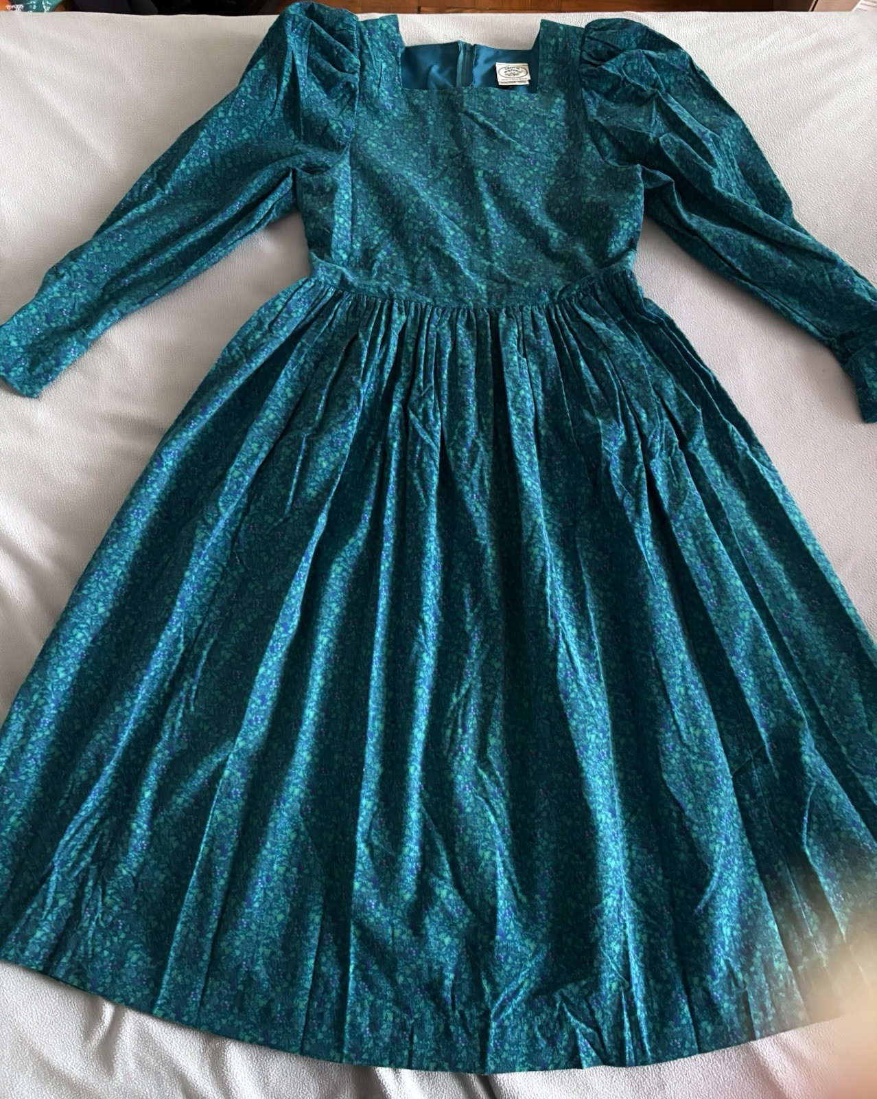 NWT Vintage Laura Ashley Teal Corduroy 80’s Prairie Cottagecore Midi Dress 10