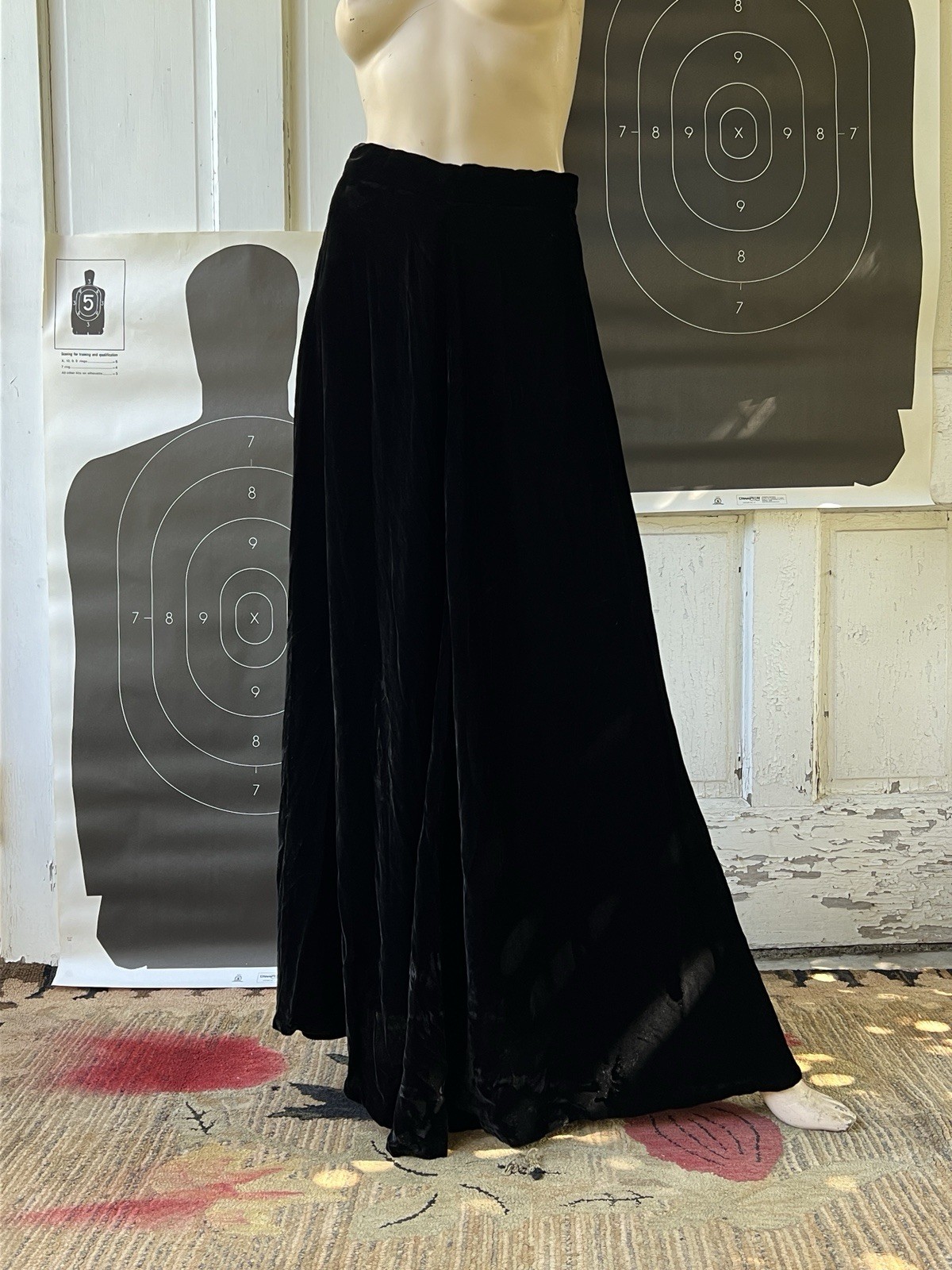 Vintage 40s Silk Velvet Skirt Long Flowy Maxi Metal Zip Snap Hook Gothic