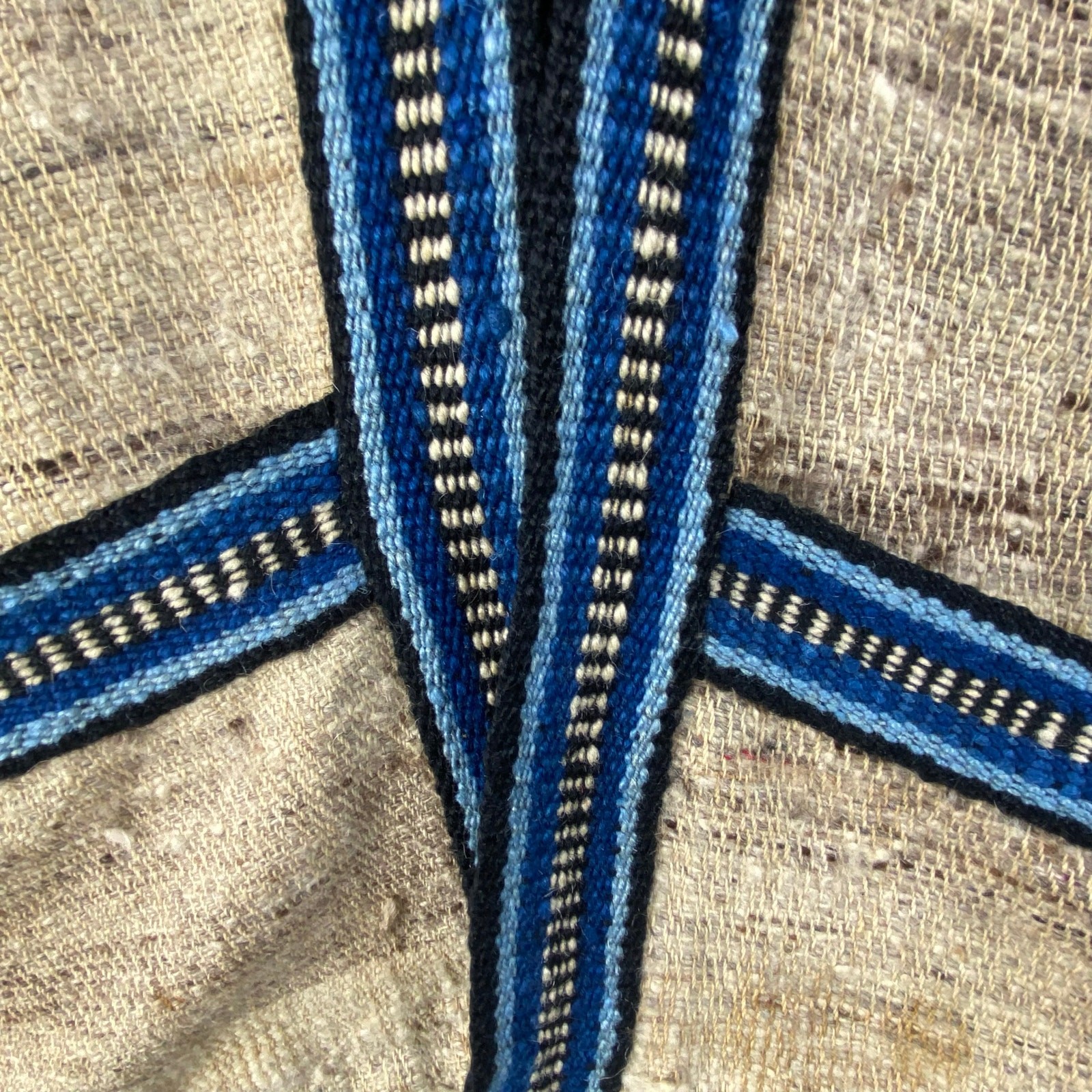Hand Woven Wool Jacket Size L Cream Blue Artisan Boho