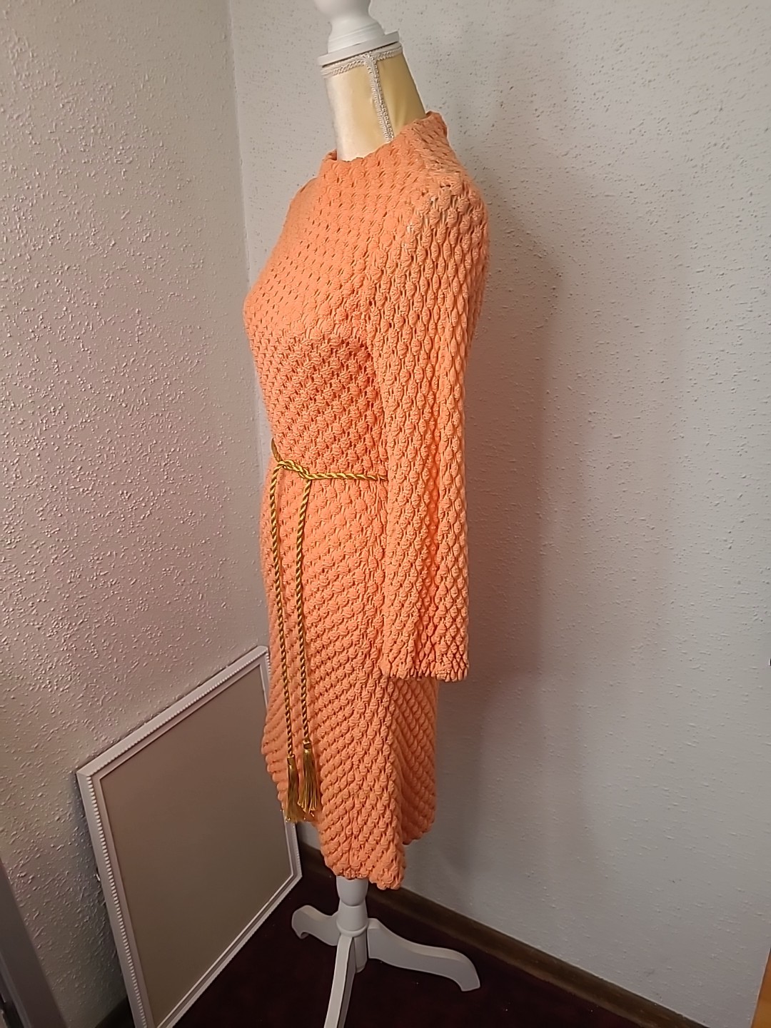 VTG Sears Fashions Orange 60s Dress Gold Tie Belt Vintage Size 10 ( XS / S )
