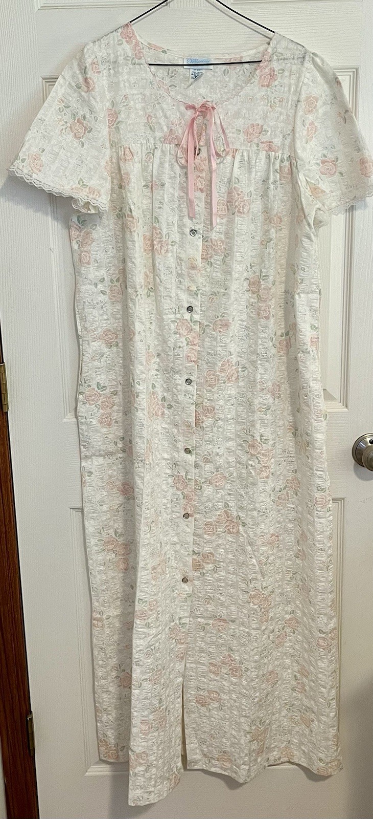 VTG Wolverine White & Pink Floral Nightgown & Housecoat Robe Poly Blend Set Med