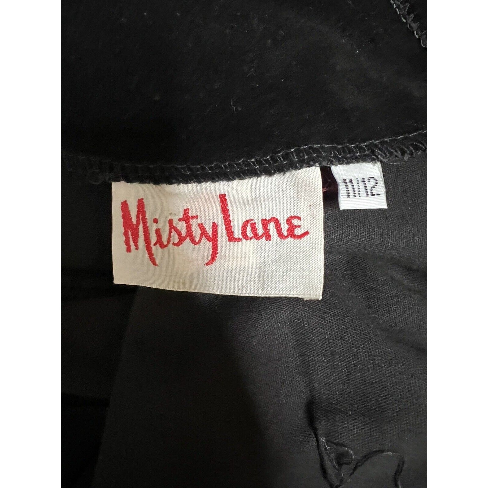 80s Misty Lane Black Velvet Drop Waist Multicolor Bow Back Vintage Dress 11/12 S