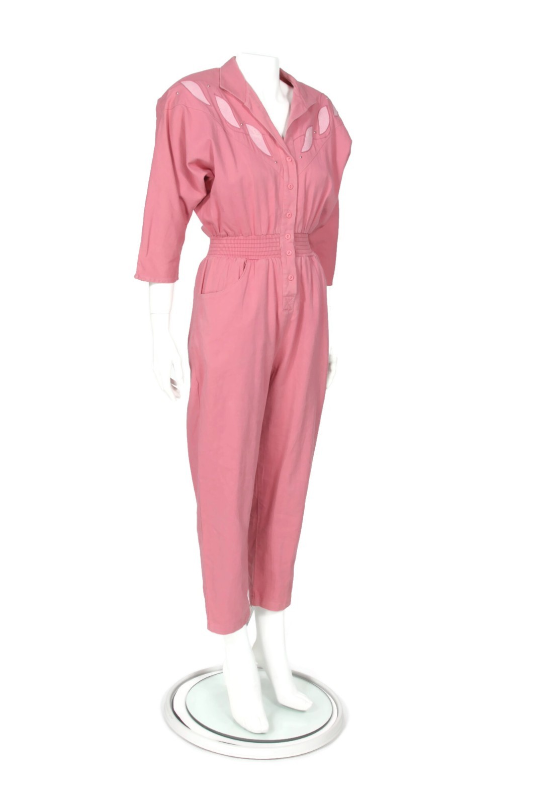 Vintage 1990s JOAN WALTERS Petite Salmon Pink Pleather Inlay Jumpsuit XS/S /166