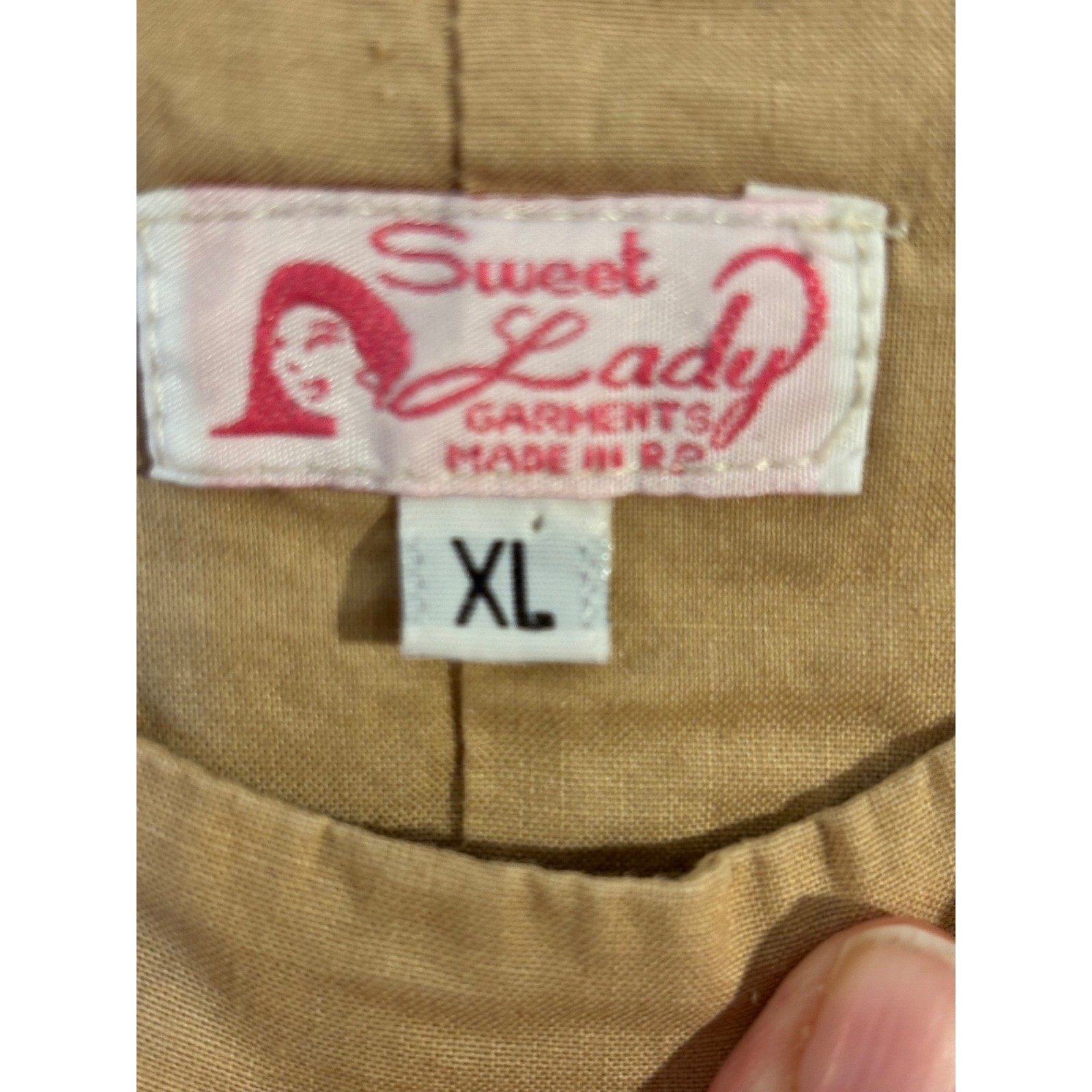 VTG Sweet Lady Garments Beige Cotton House Dress XL Muumuu Mumu Pockets