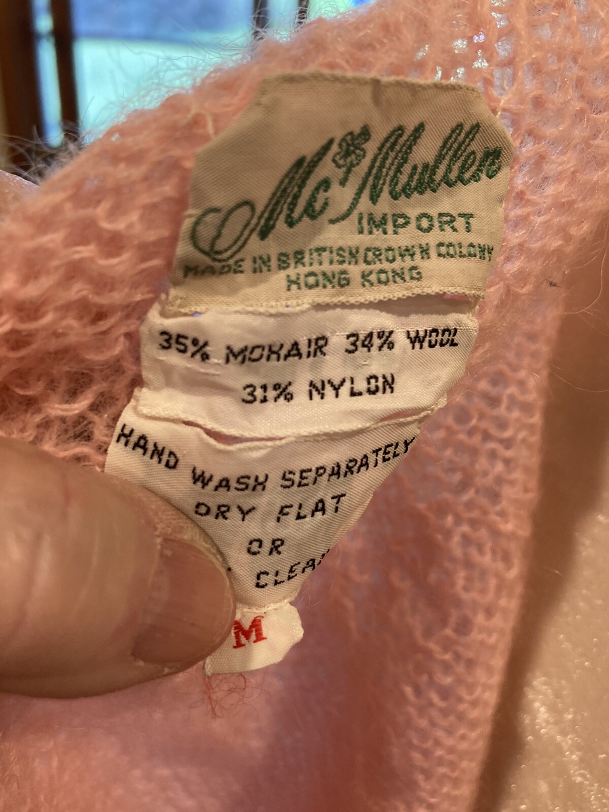 Vintage 1950’s McMullen Import Pink Hand Knit Mohair Blend Cardigan Fab! Sz M
