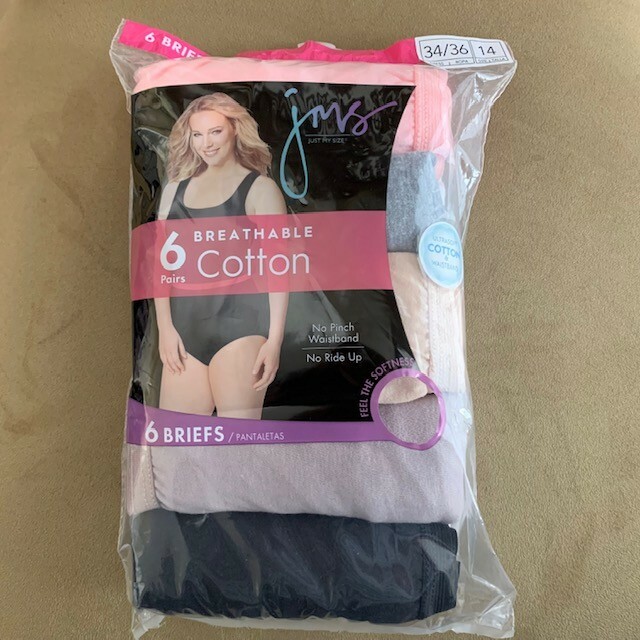 Just My Size Breathable Cotton Women’s Briefs Panties 6-Pack – Choice of Size