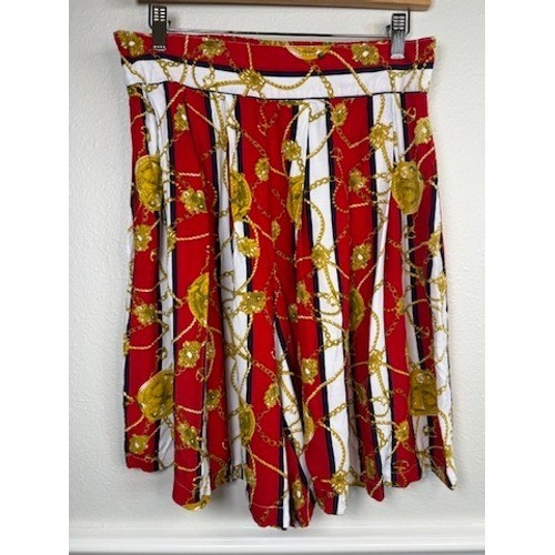 Venezia Vintage Red Nautical Chain Print Shorts Womens 18 High Waist Rayon Pleat