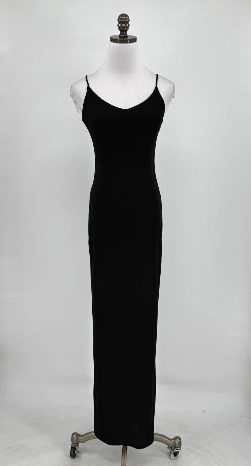 579 Vintage 80s Black Stretch Sleeveless Long Maxi Slip Dress