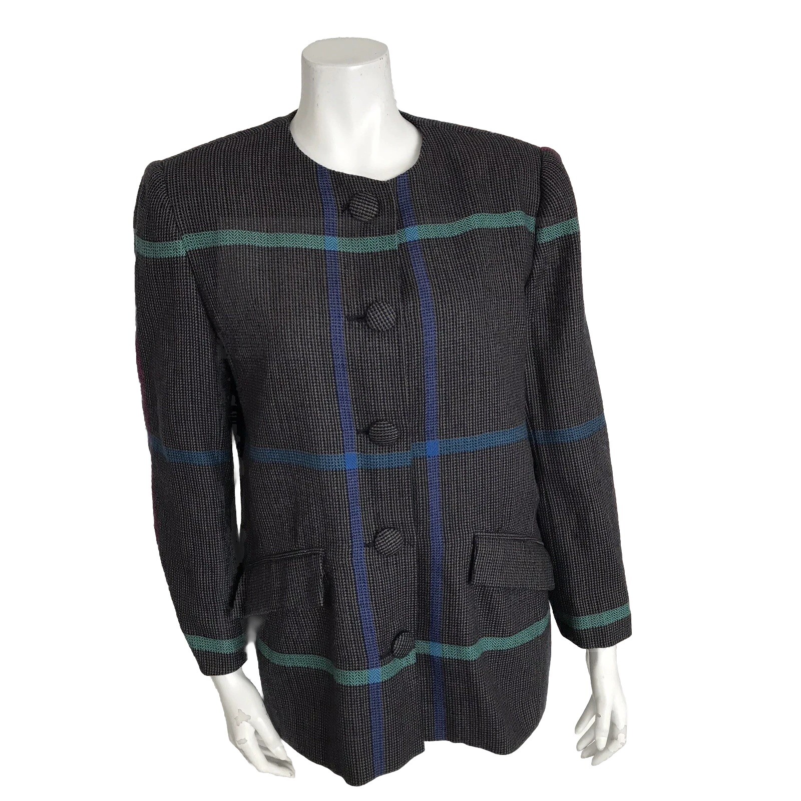 Vintage C’est Simone Wool Tweed Striped Blazer Women’s Jacket SZ Medium