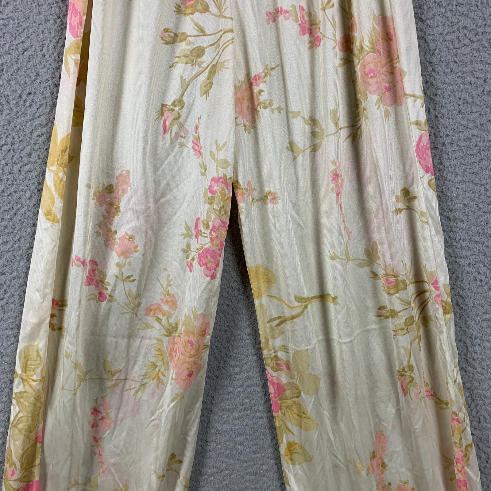 Vintage Jenelle of California Lounge Pants Small Tall Ivory Floral 70s Wide Leg