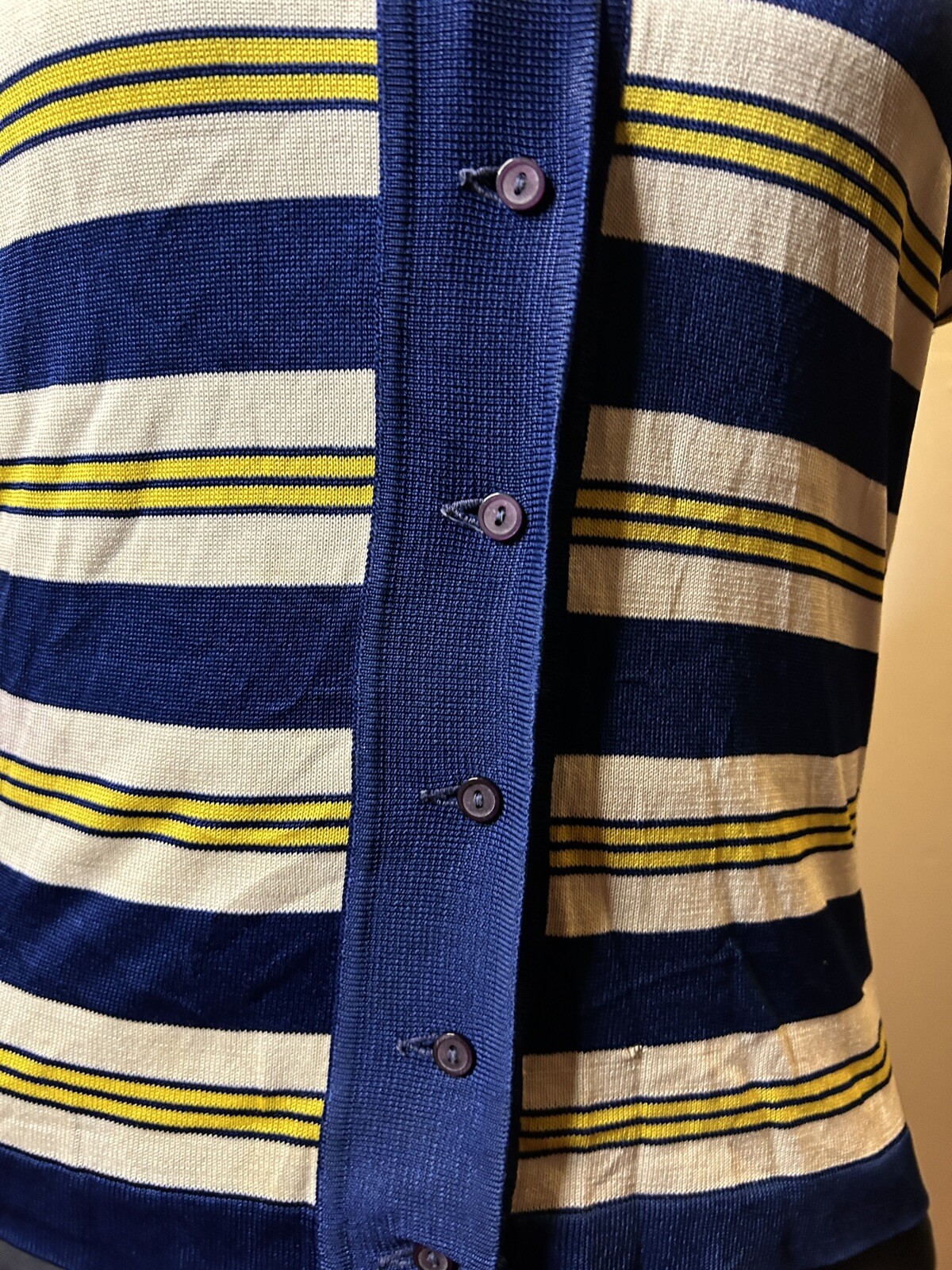 Vintage Australian 70s David Keys Connie Style Cardigan Blue Striped Knit AU 14