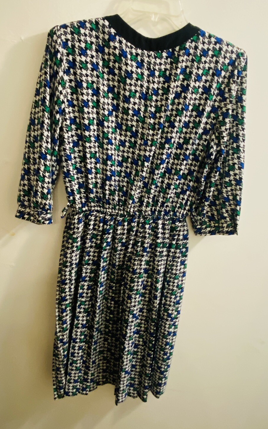 Vtg Brelis Blouson Dress Womens 10 Green Black Secretary Padded Puffed *No BELT