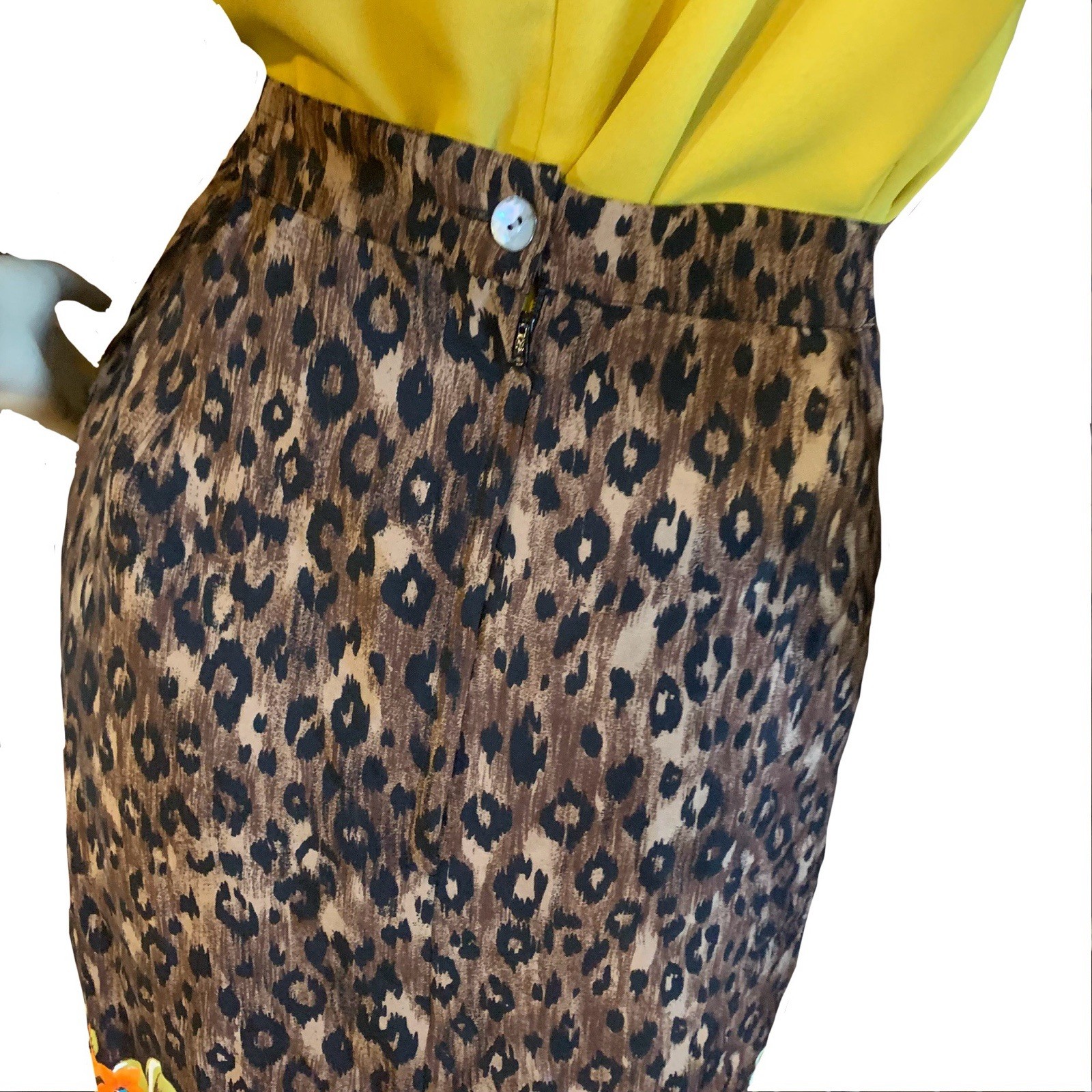 VINTAGE CIRCA 1980’S JAQUELINE FERRAR FLORAL & ANIMAL PRINT SILK SKIRT SZ 16