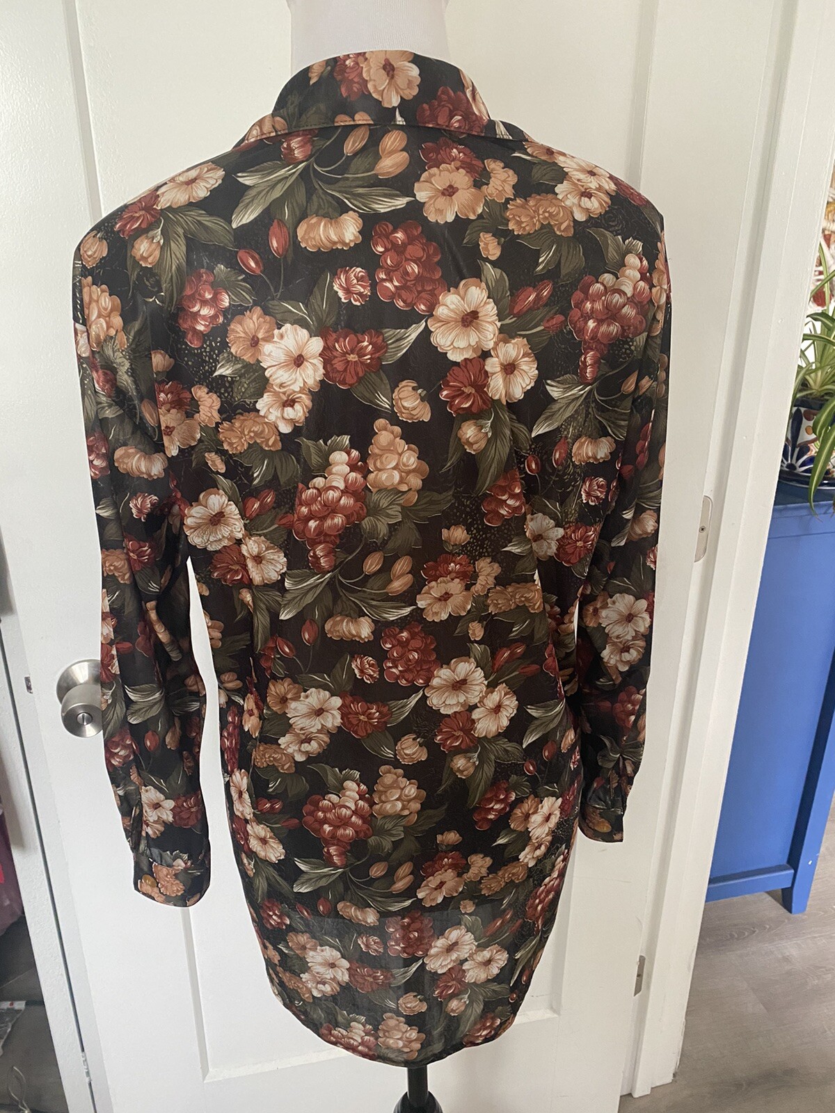 Vintage 90s Mob Wife Office Siren 70s Glam Floral Metallic Blouse Sz P* USA