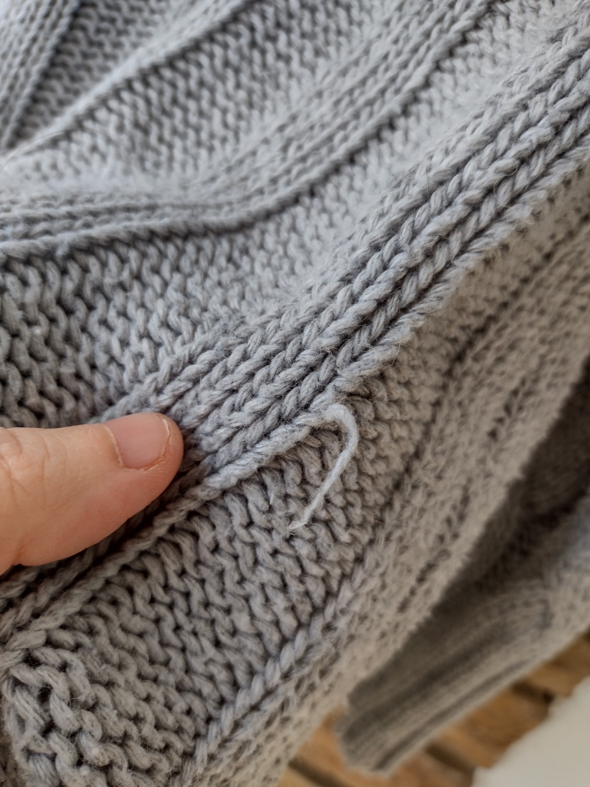 Hand Knit Gray Cable Knit Sweater Wool Blend Artisan Made Chunky Fisherman M/L
