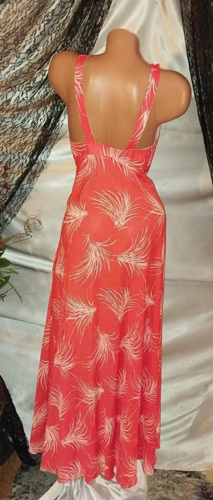 Vtg SILKY NYLON ORANGE ITALY 70S NIGHTGOWN LONG MAXI HIPPY DRESS S 34