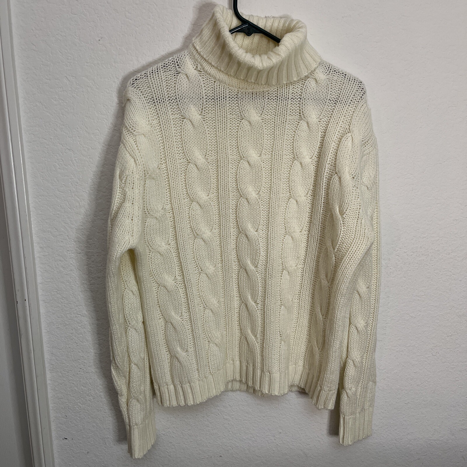 Vintage White Sweater Thane VTG Ivory Fisherman’s Cable Knit Pullover 80s Sz M