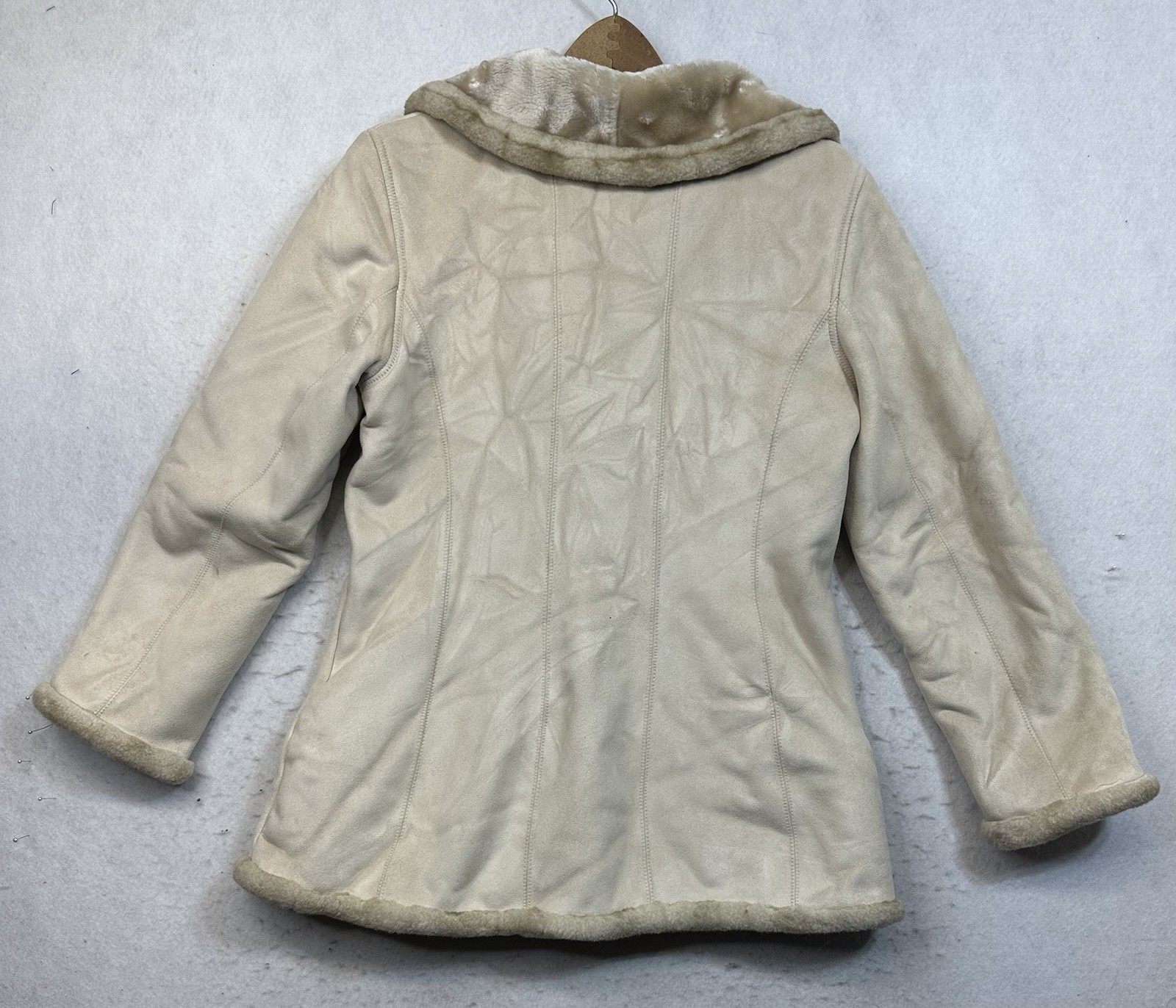 Vintage Jones New York Womens Size M Tan Brown Faux Fur Suede Coat Jacket