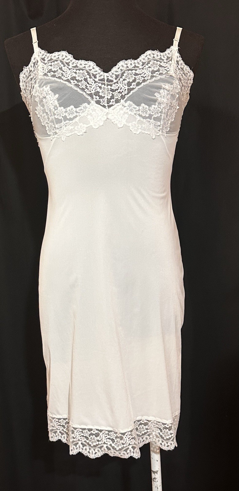 Vintage Hollywood Vassarette White Full Slip Size 34 Lace Nylon Bridal Coquette