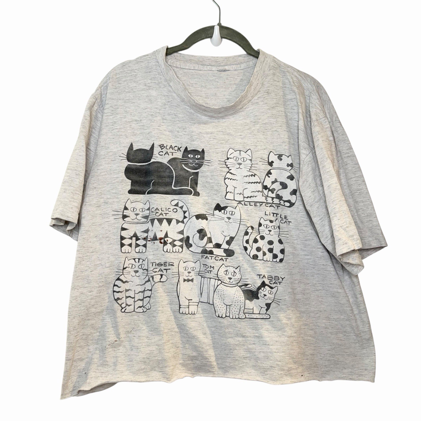 Vintage Gray Cats T-Shirt Cat Lady Calico Little Tiger Tom Tabby Crop Cut M