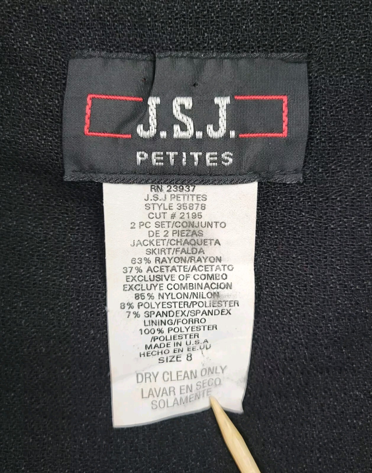 Vintage JSJ Petites Black & Tan 2-Piece Jacket & Skirt Set Size 8P