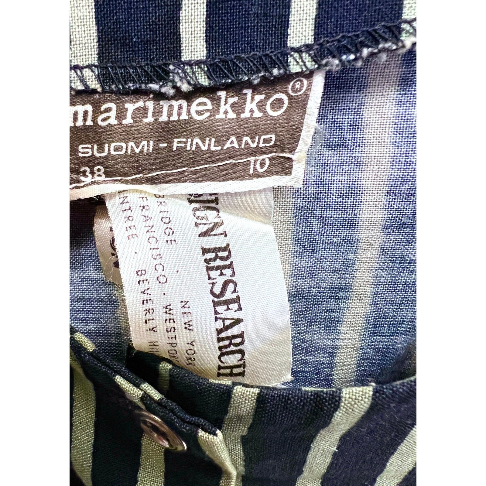 VTG 70s Marimekko Piccolo Stripe Jokapoika Dress Green Black Stripe Dress 38/10