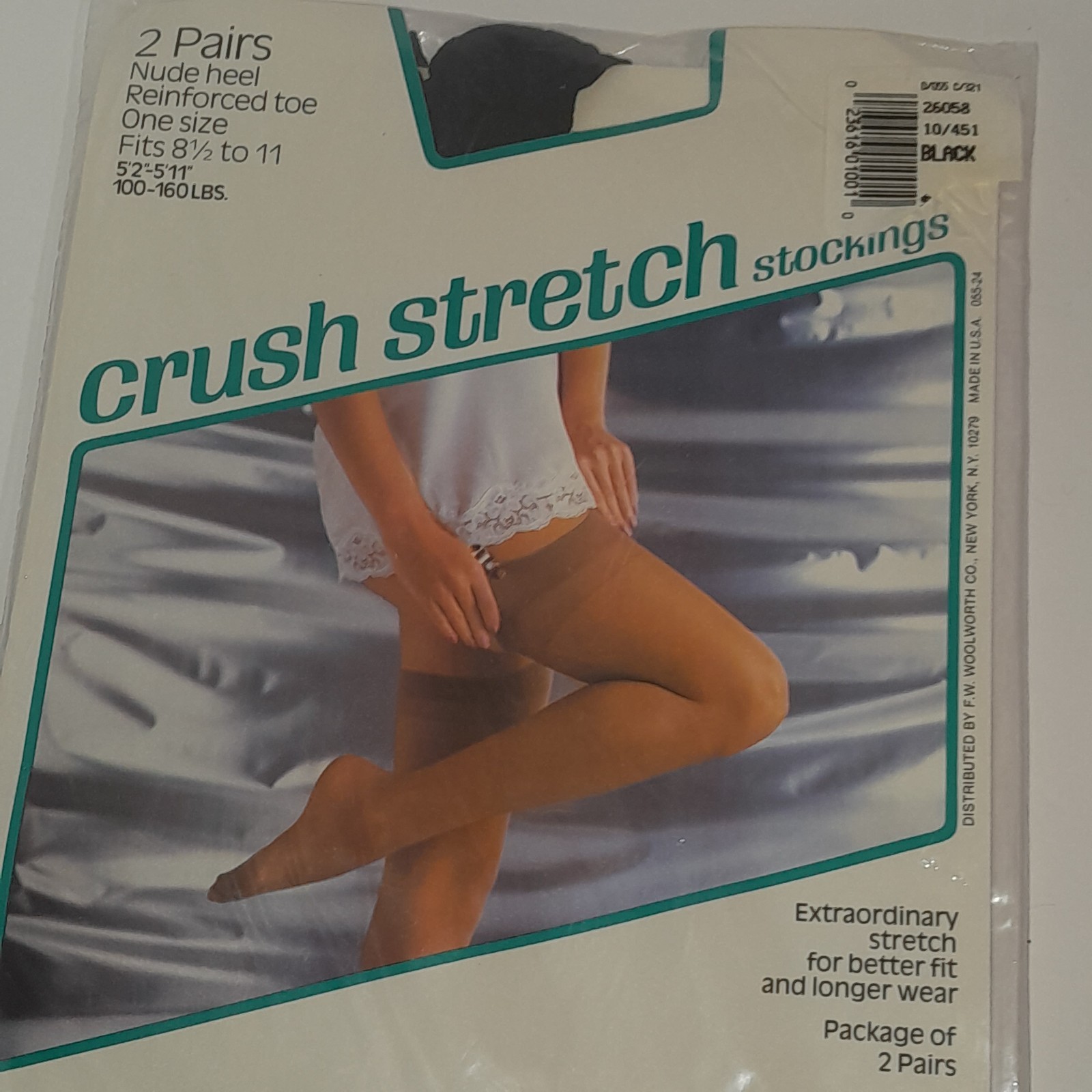 Woolworth Crush Stretch Stockings 2 Pack Black Vintage 100-160 Pounds 5’2-5’11