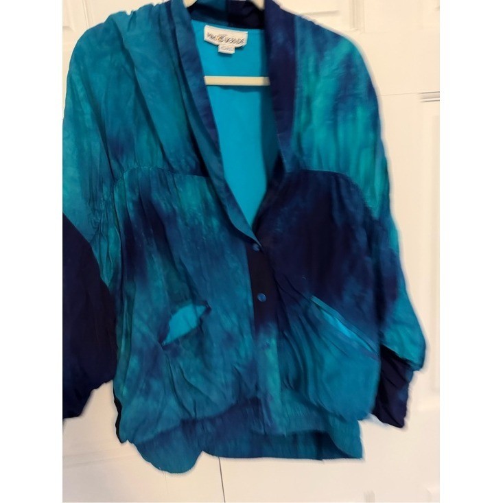 Vintage Mastererade Teal Blue Colorblock Rayon Dolman Sleeve Jacket Made in USA