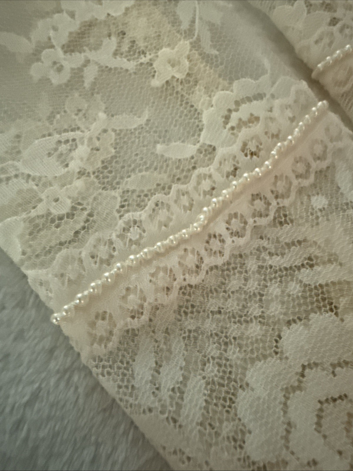 Vintage Handmade Ivory Mermaid Style Drop Waist Wedding Dress Lace Pearl S/M