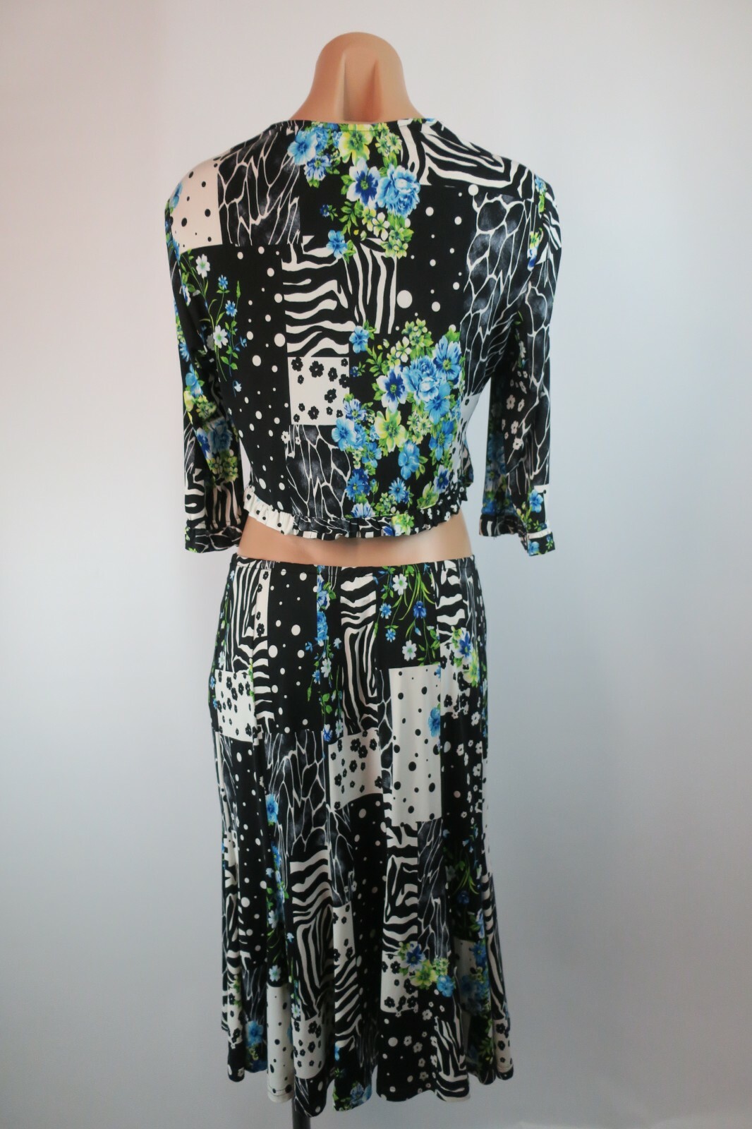 VTG JOSEPH RIBKOFF Skirt Fringe Floral Cover-Up Jumpsuit 2pc Playsuit Crop-top