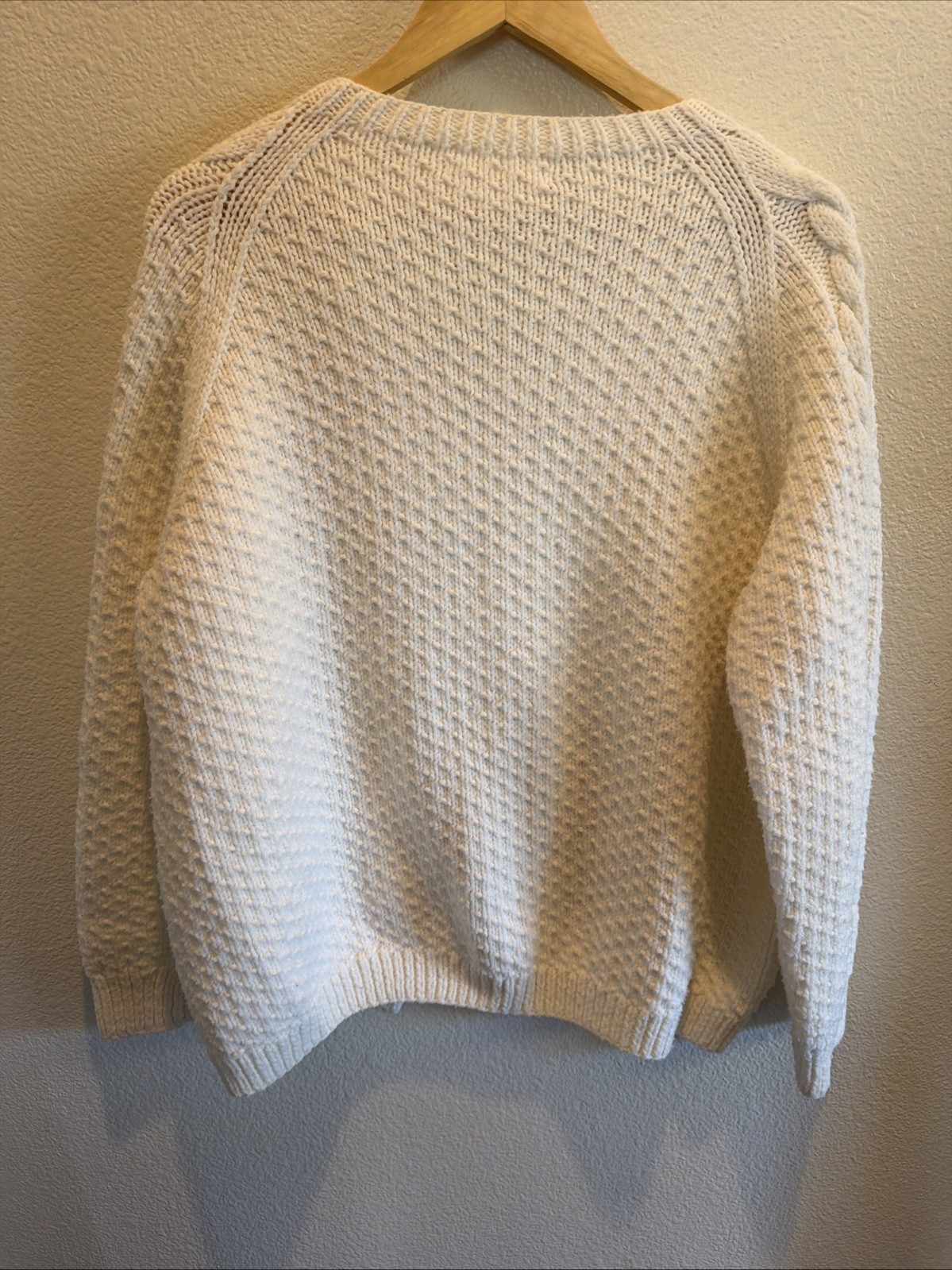 Vintage Handmade Cable Knit Cardigan Sweater Cream White Chunky Cozy Cottagecore