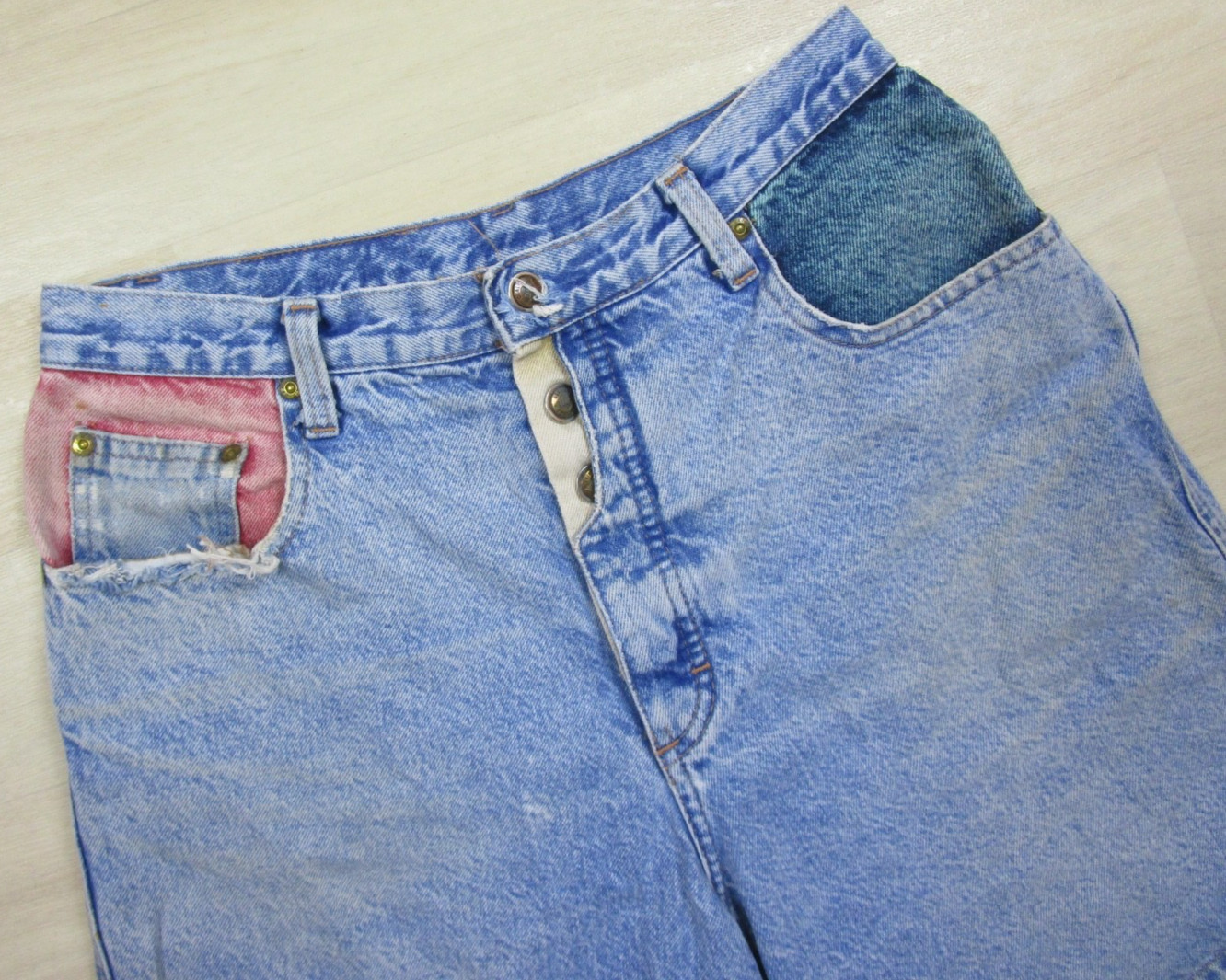 Vintage 90s Zena High Rise Denim Jean Shorts Womens (29″ Waist) Colorblock