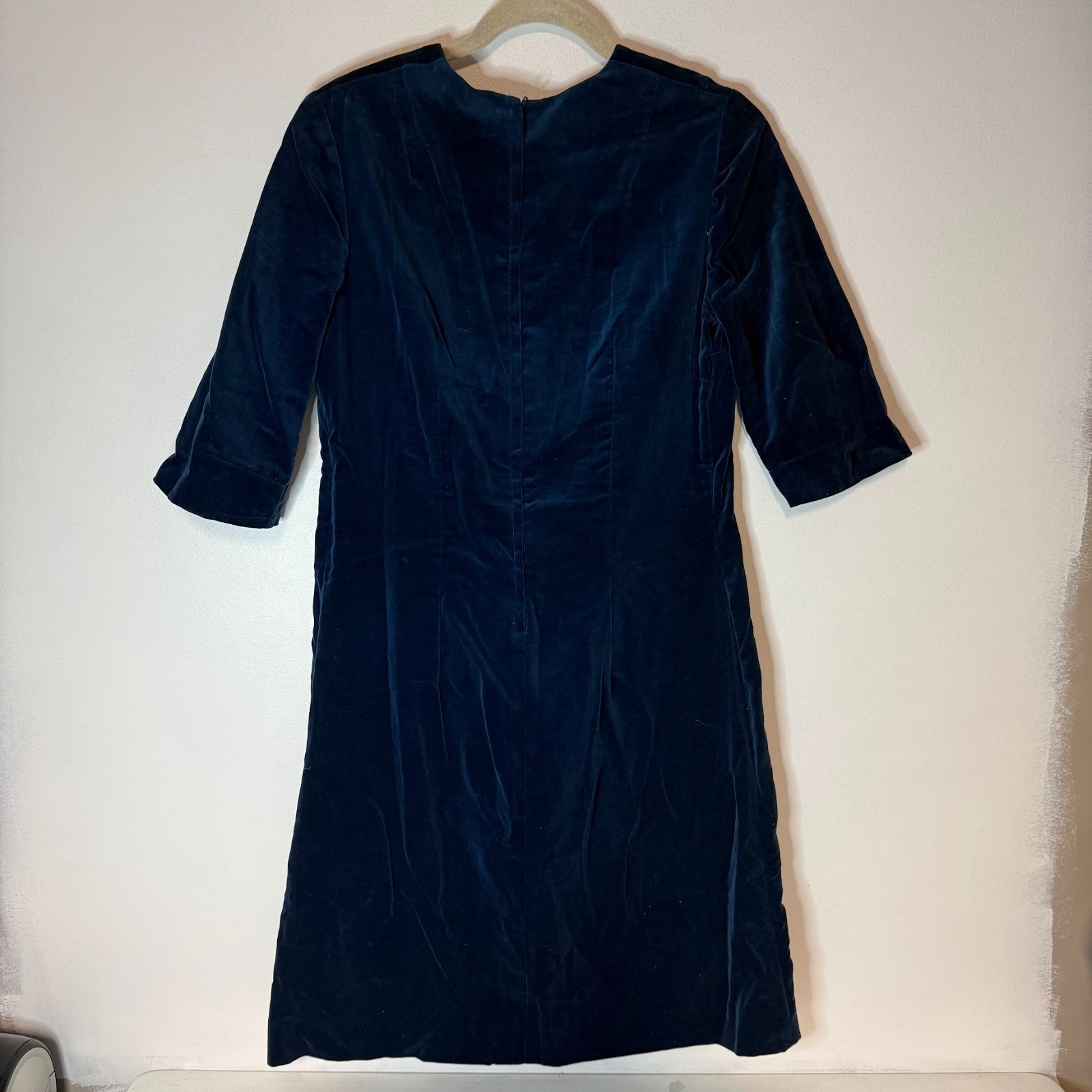 VTG Handmade Blue Velvet Fitted Dress Knee Length 70s 80s 90s Approx M?