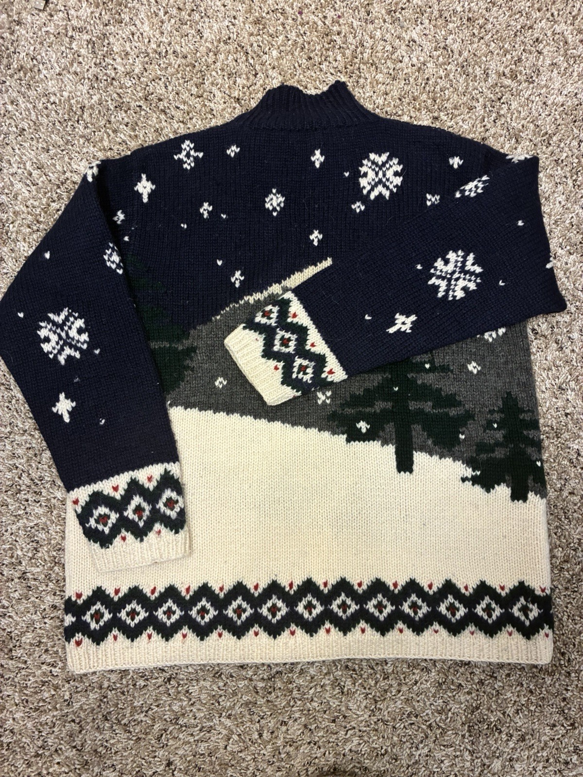 VTG Lauren Ralph Lauren Exclusive Handknit Dog Trees Ski Nordic Wool Sweater PS