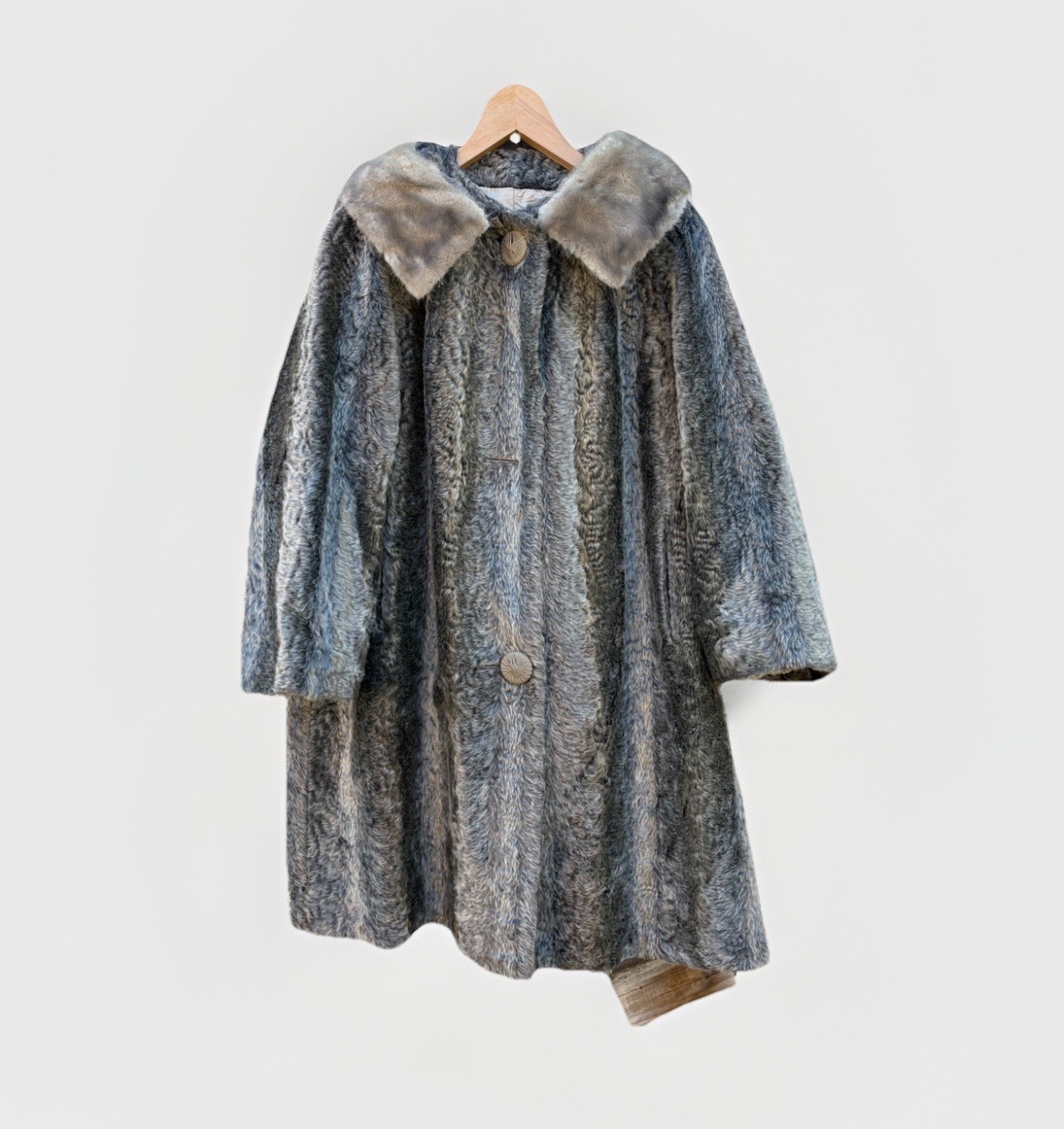 Vintage Silver Persian Lamb Mink Fur Collar Swing Coat MCM Hollywood 50s