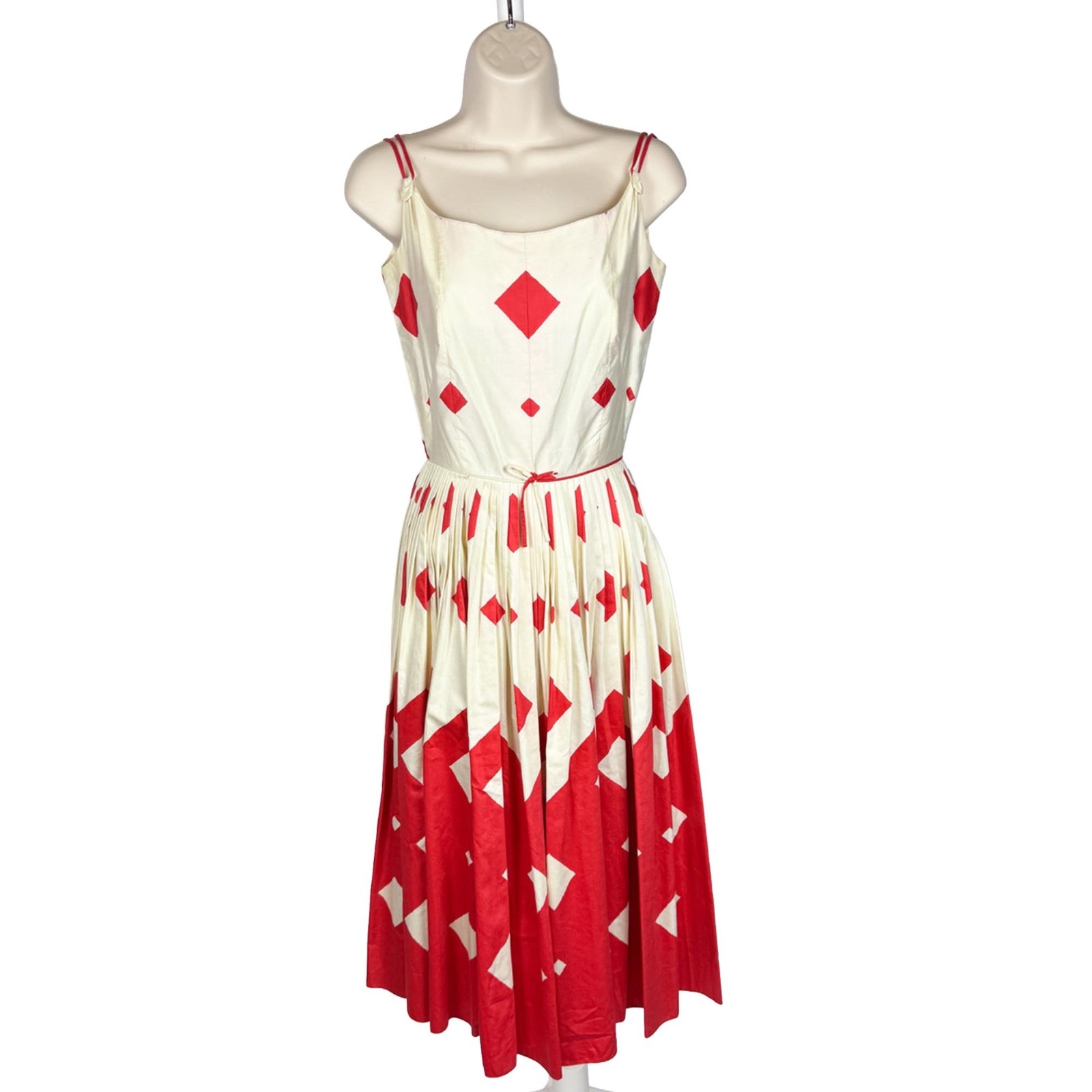 1950s Vintage Red and White Checkered Cotton Swing Dress