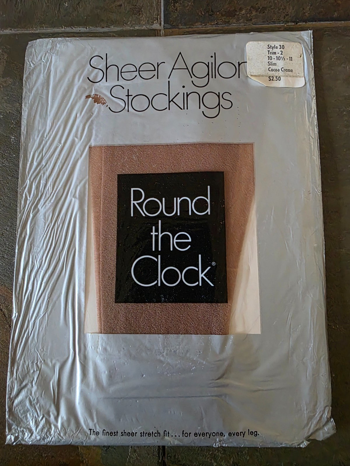 NIP Vtg Round the Clock Sheer Agilon Stockings Cocoa Creme Size 10-11 Trim-2