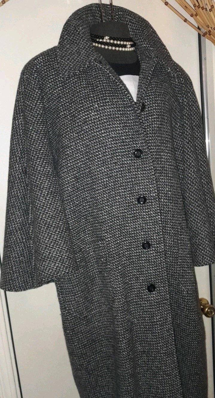 Vtg 60s 70s J. Jill Black White Houndstooth Sherlock Cape Shawl Trench Wool Coat