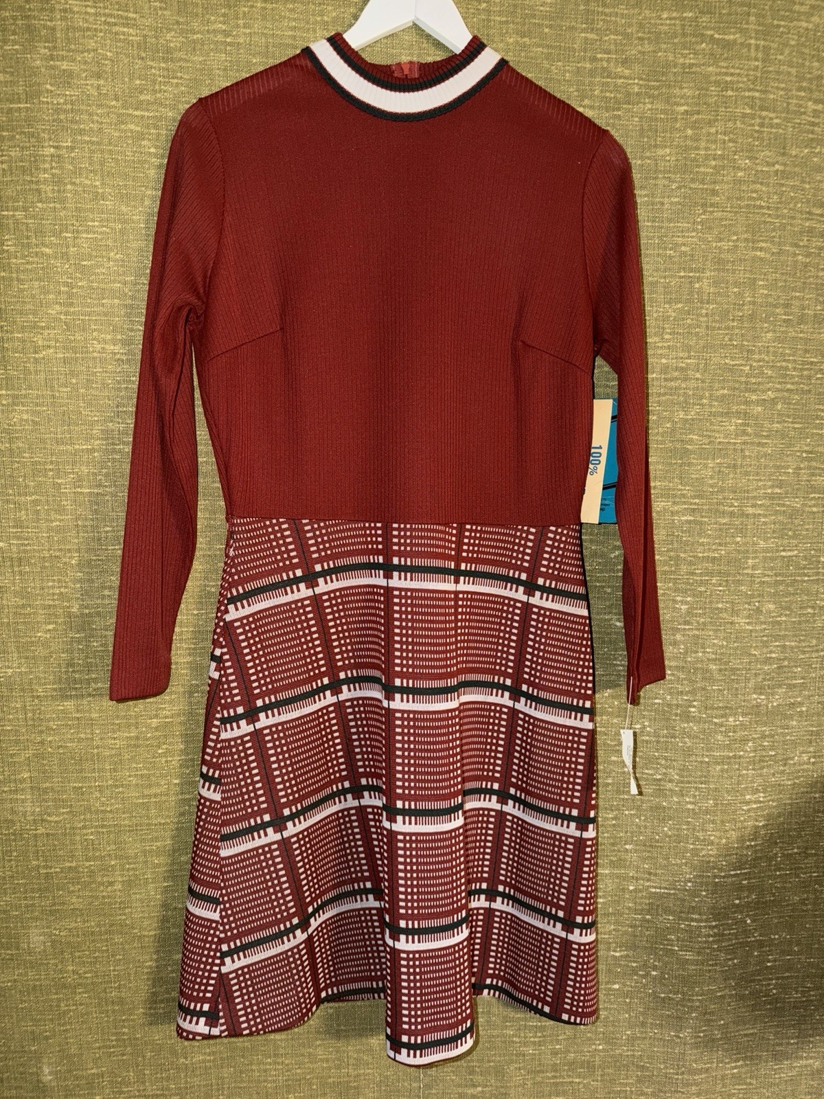 VTG 1970s Flomar Knits 2-Piece Dress & Cardigan Set Mod Geometric Knit Size L/16